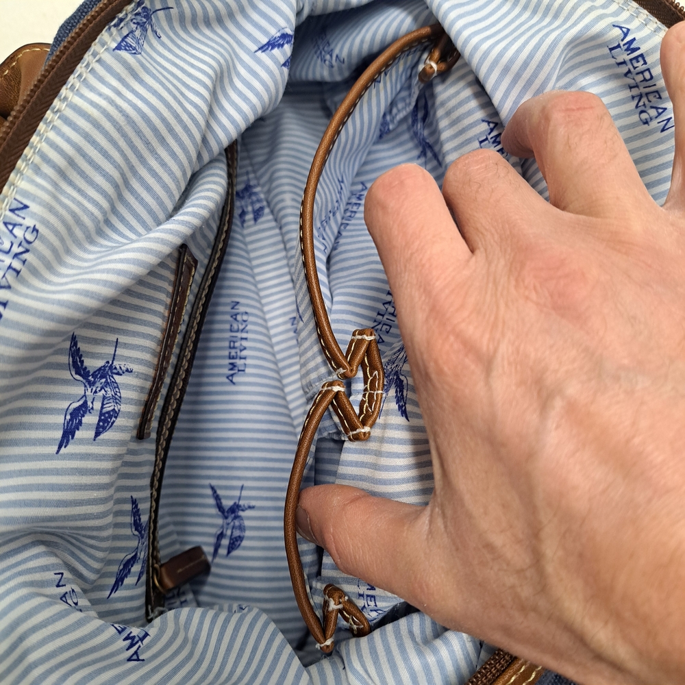 Vintage American Living Leather And Denim Purse - Picture 8 of 10